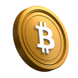 Elemento visual de la sección hero con una moneda Bitcoin BTC ladeada
